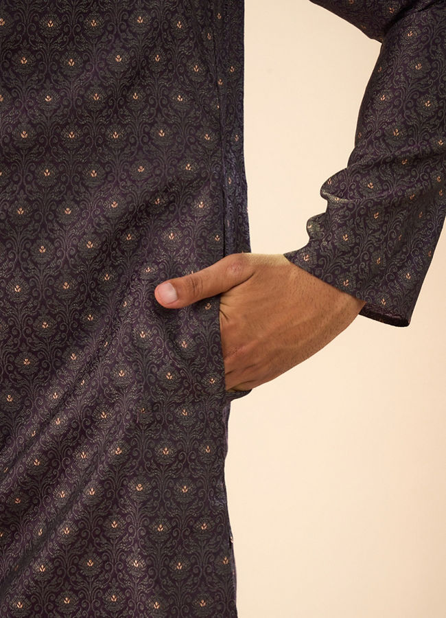 Manyavar Men Regal Purple Brocade Kurta Pajama