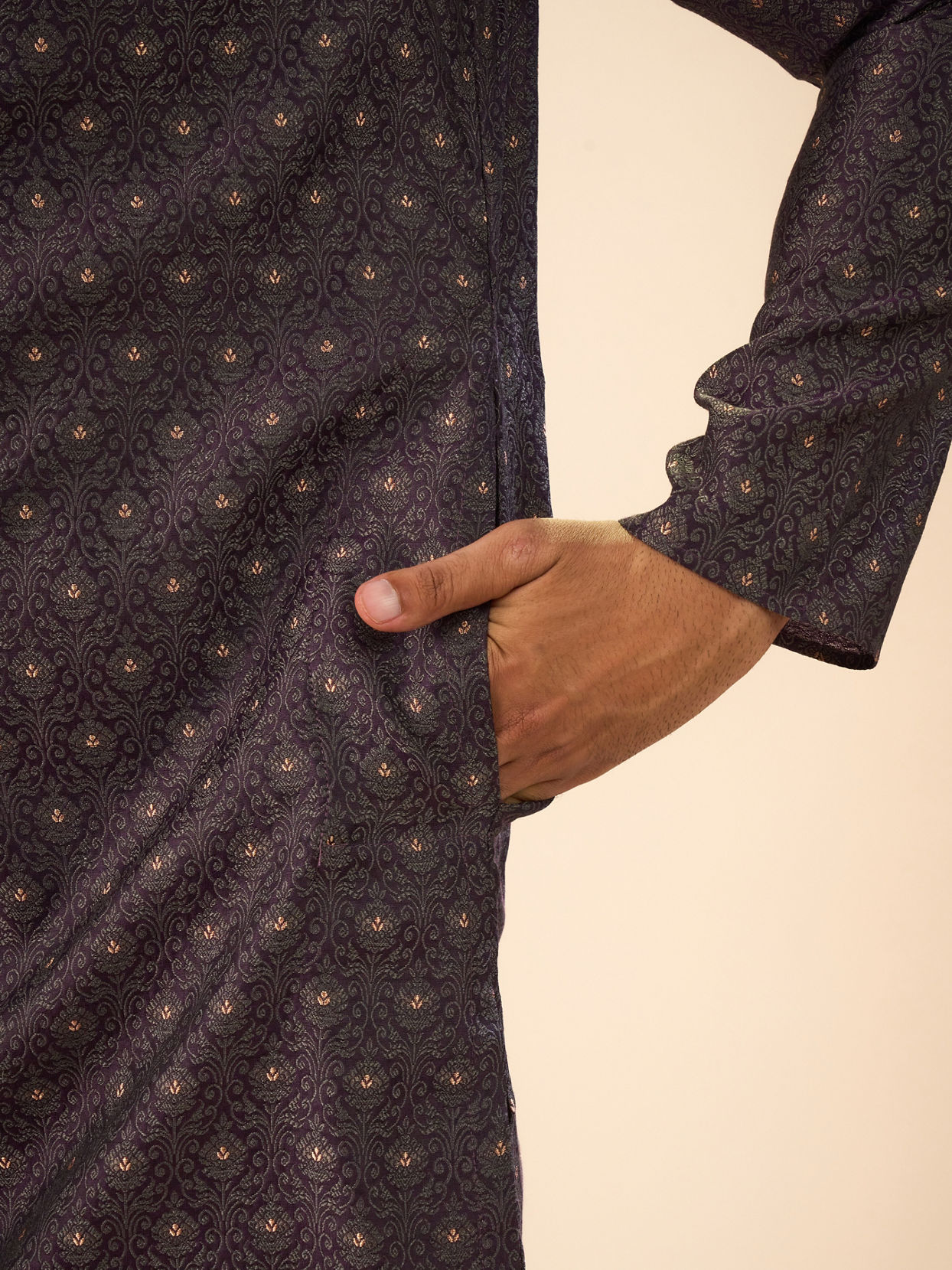 Manyavar Men Regal Purple Brocade Kurta Pajama