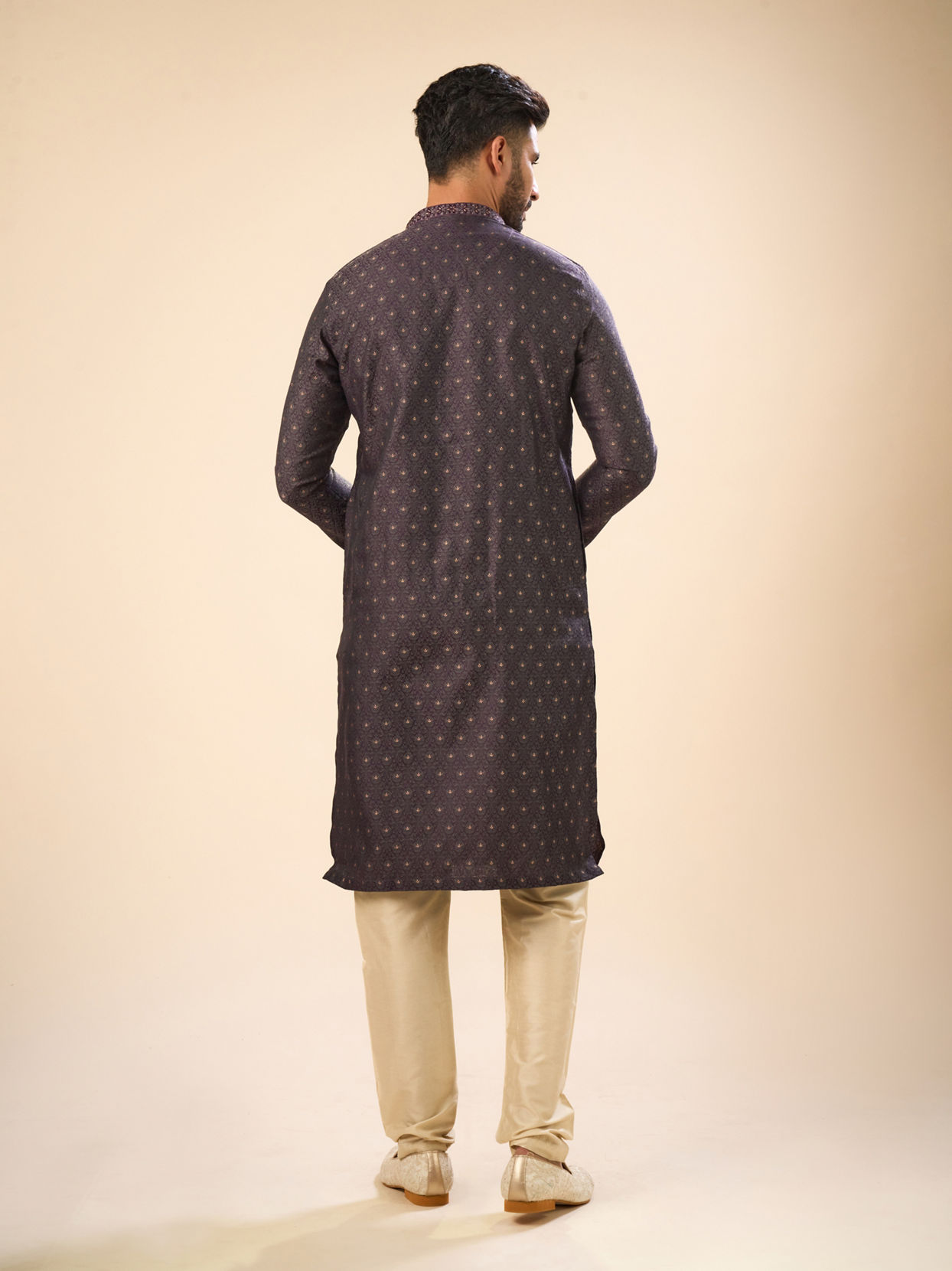 Manyavar Men Regal Purple Brocade Kurta Pajama