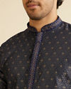 alt message - Manyavar Men Dark Blue Buta Jaal Patterned Kurta Set image number 1