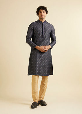 alt message - Manyavar Men Dark Blue Buta Jaal Patterned Kurta Set image number 2