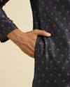 Manyavar Men Dark Blue Buta Jaal Patterned Kurta Set