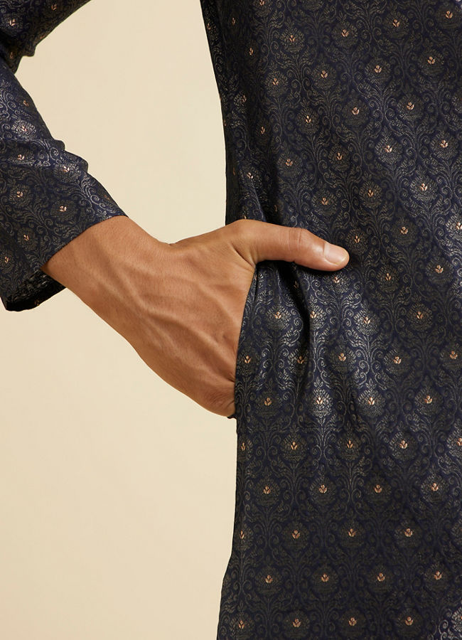 Manyavar Men Dark Blue Buta Jaal Patterned Kurta Set