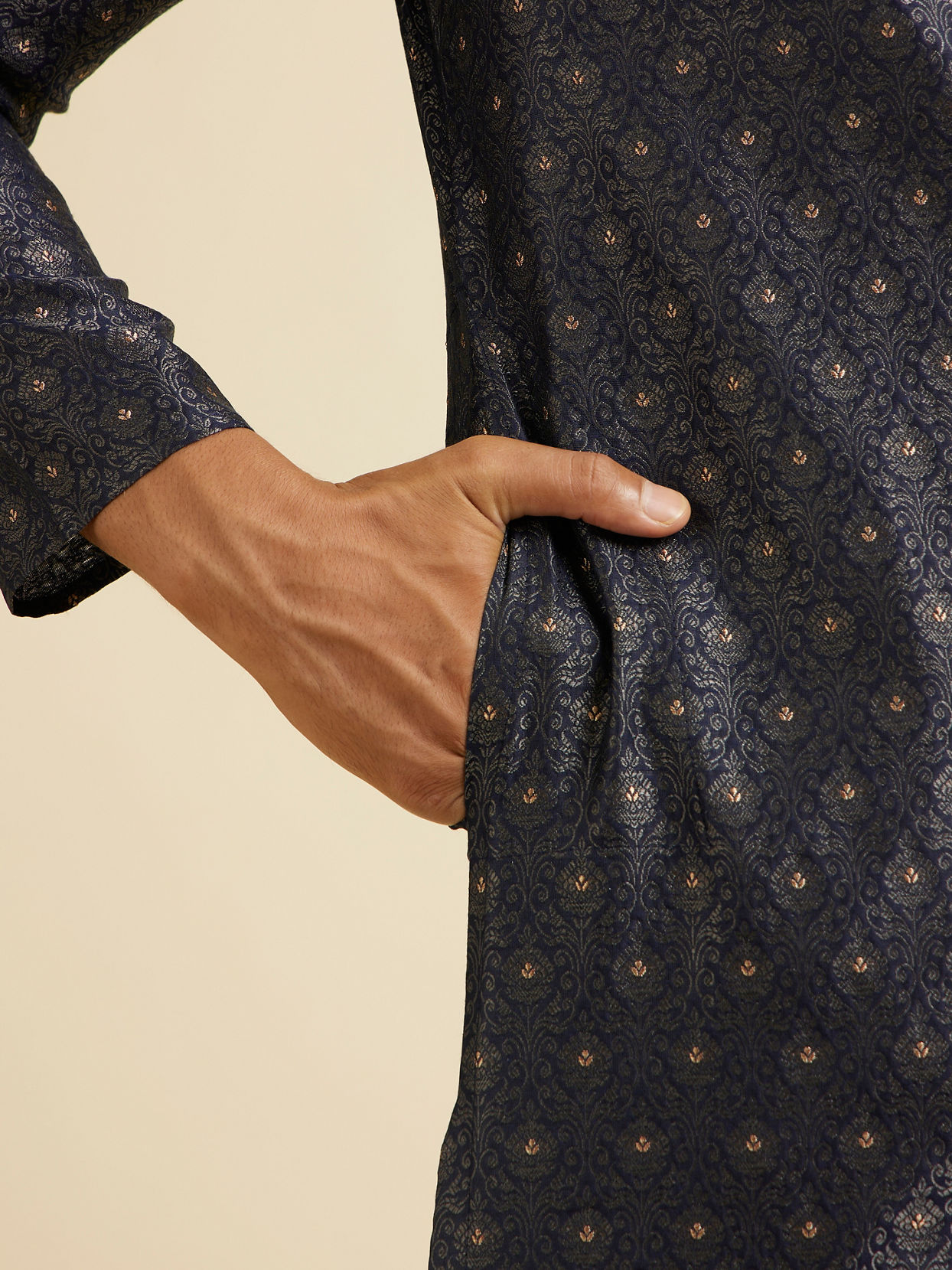 Manyavar Men Dark Blue Buta Jaal Patterned Kurta Set