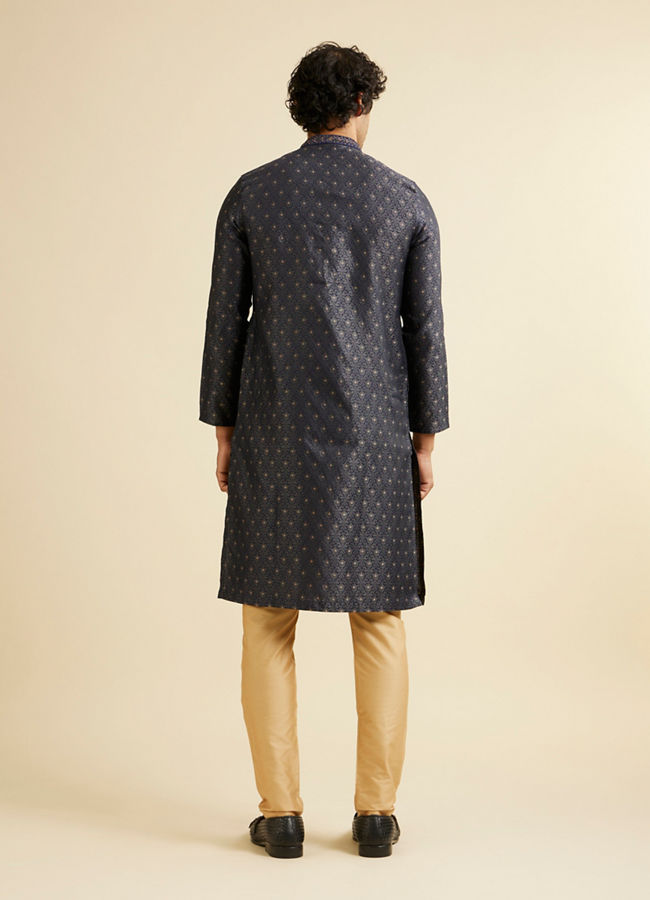 Manyavar Men Dark Blue Buta Jaal Patterned Kurta Set