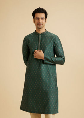 Manyavar Men Emerald Elegance Brocade Kurta Pajama