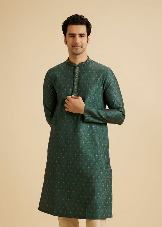 Manyavar Men Emerald Elegance Brocade Kurta Pajama