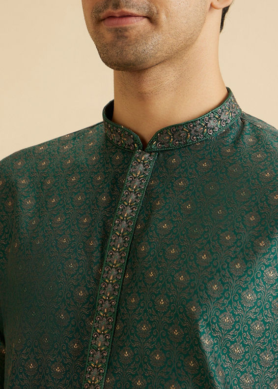 Manyavar Men Emerald Elegance Brocade Kurta Pajama