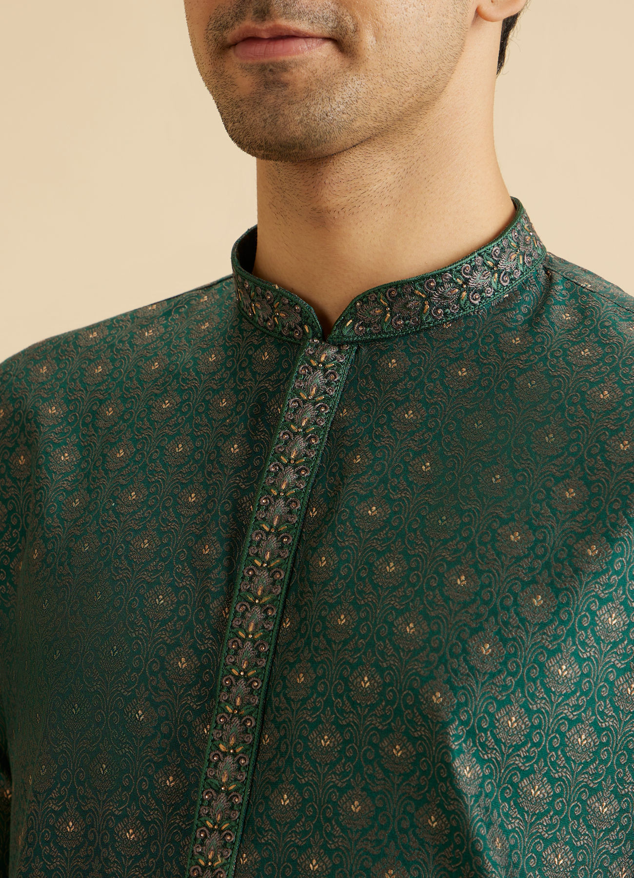 Manyavar Men Emerald Elegance Brocade Kurta Pajama