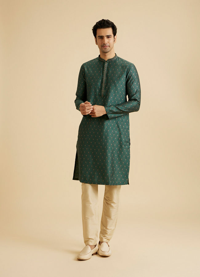 Manyavar Men Emerald Elegance Brocade Kurta Pajama