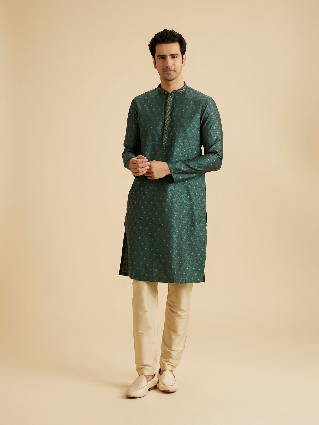 Manyavar Men Emerald Elegance Brocade Kurta Pajama