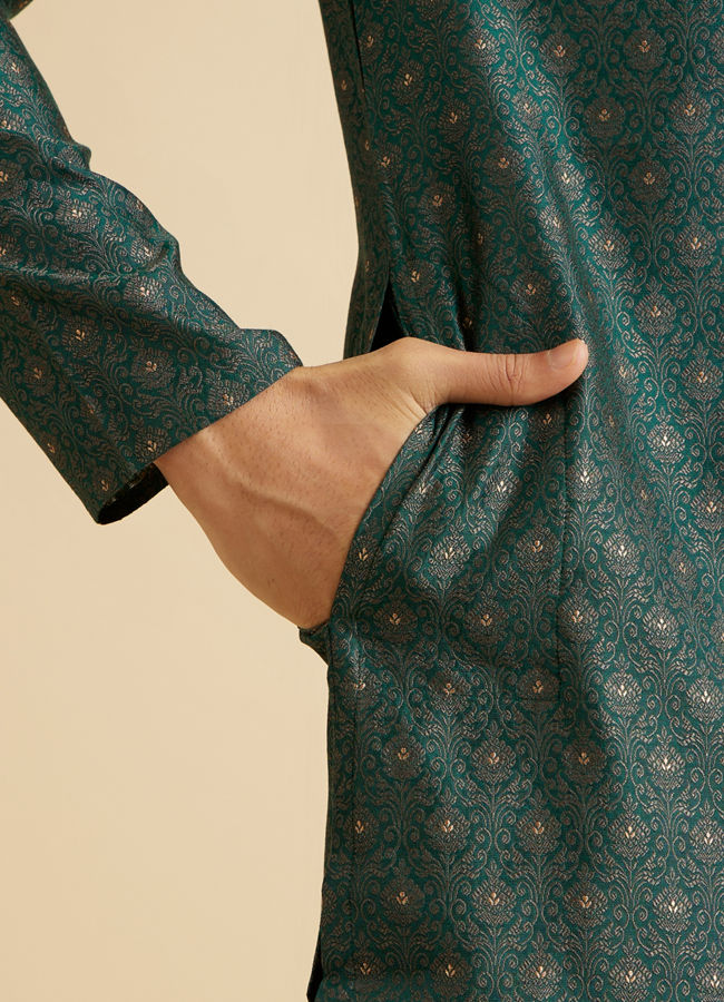 Manyavar Men Emerald Elegance Brocade Kurta Pajama