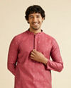 Coral Red Buta Patterned Kurta Set