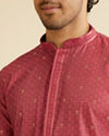 Manyavar Men Coral Red Buta Patterned Kurta Set