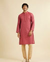 Manyavar Men Coral Red Buta Patterned Kurta Set