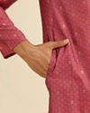 Manyavar Men Coral Red Buta Patterned Kurta Set