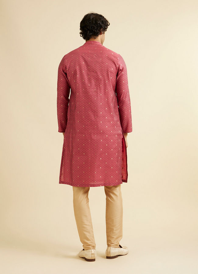Manyavar Men Coral Red Buta Patterned Kurta Set