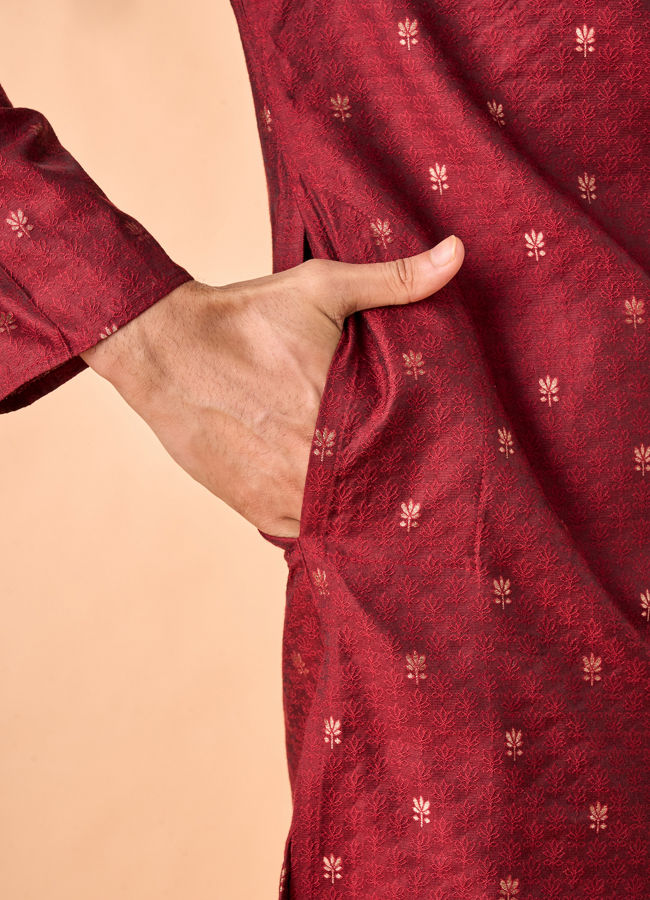 Manyavar Men Royal Maroon Silk Kurta Pajama