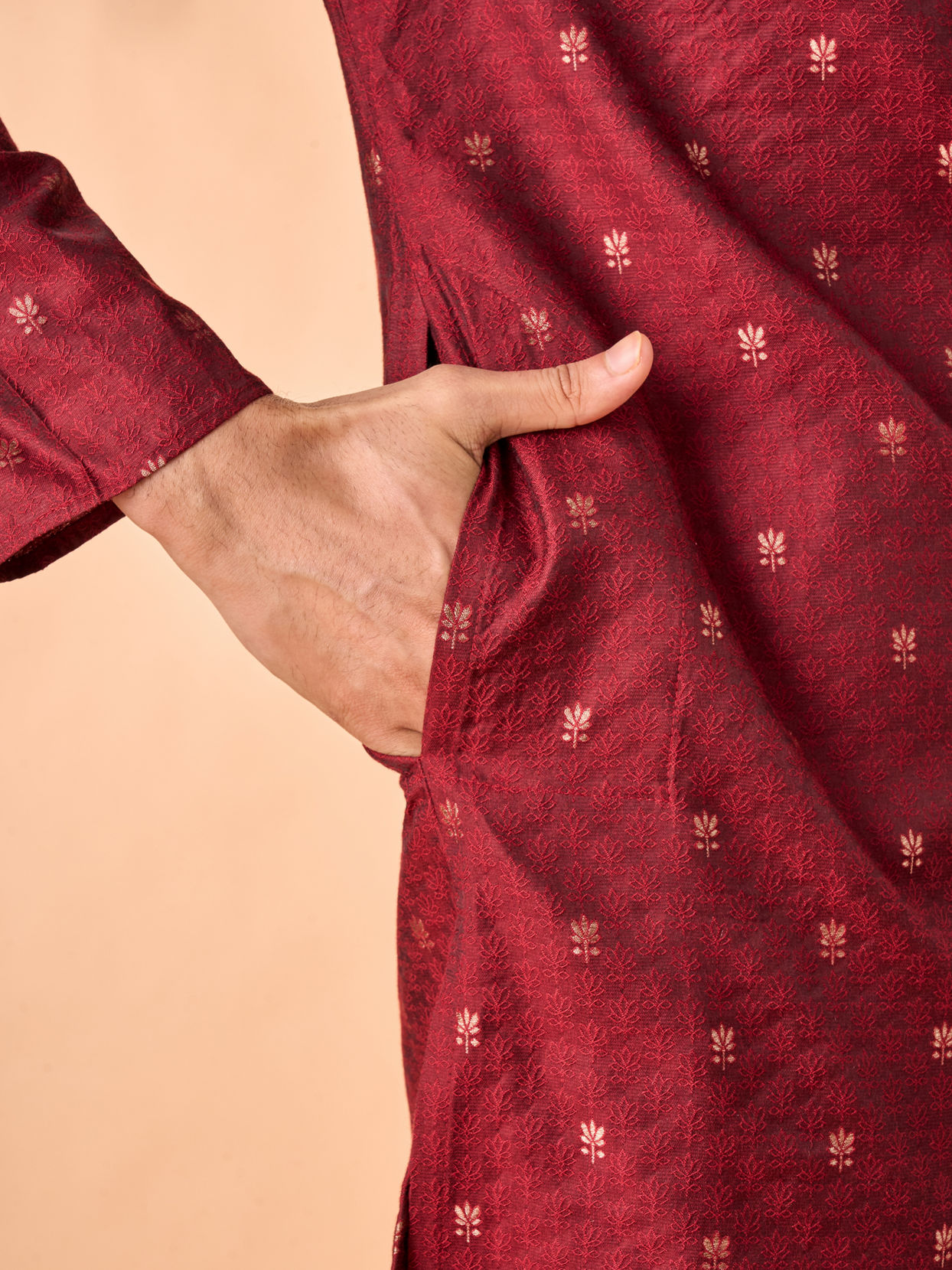 Manyavar Men Royal Maroon Silk Kurta Pajama