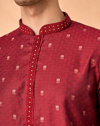 Manyavar Men Royal Maroon Silk Kurta Pajama