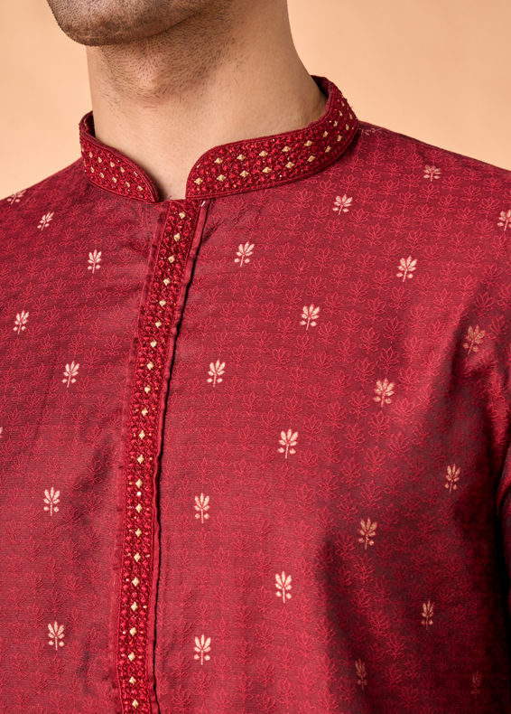 Manyavar Men Royal Maroon Silk Kurta Pajama