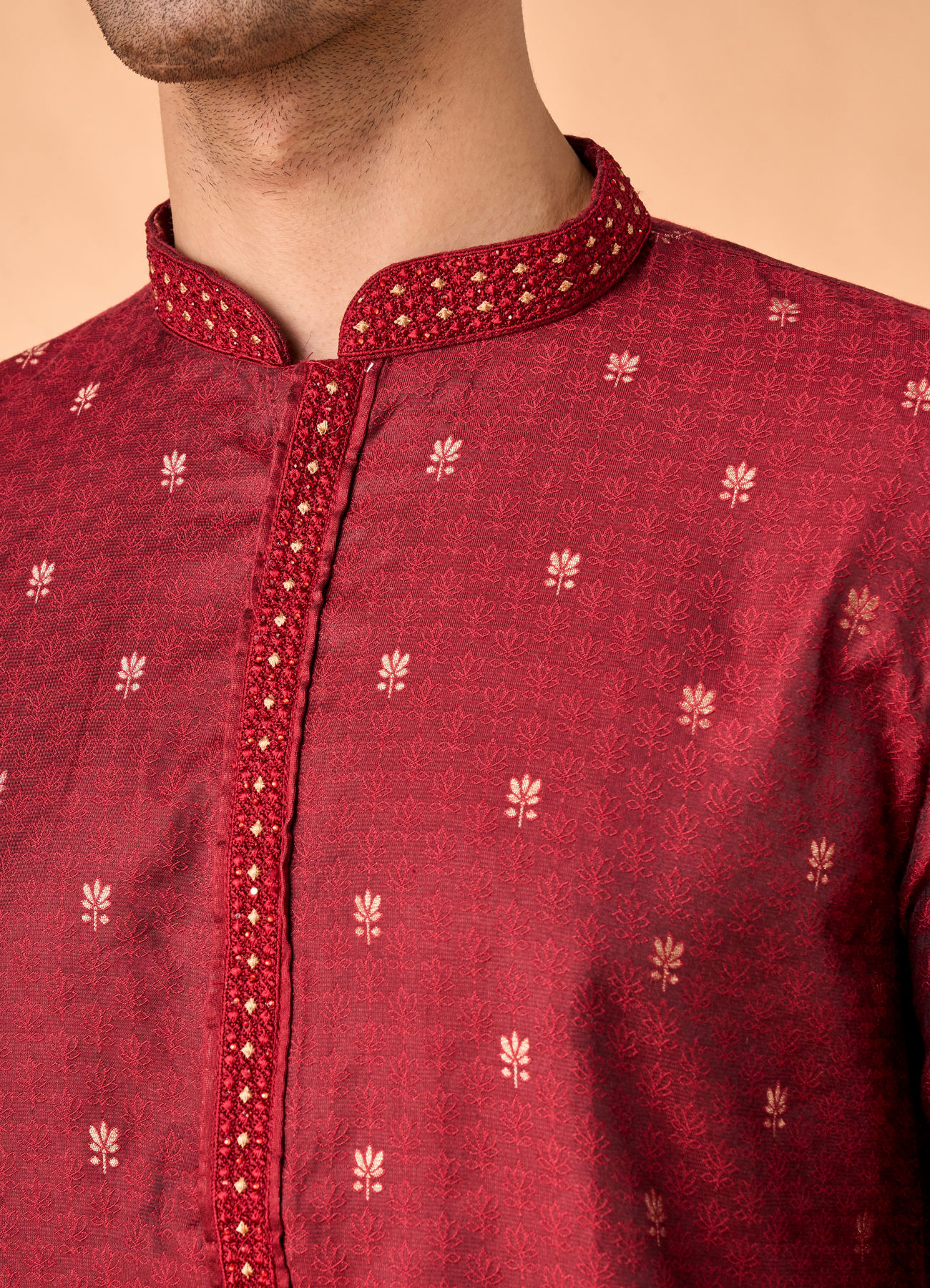 Manyavar Men Royal Maroon Silk Kurta Pajama