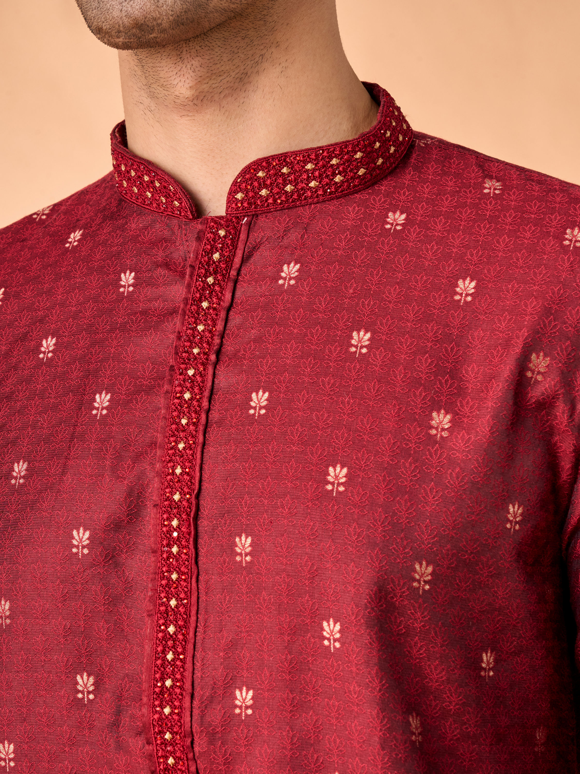 Manyavar Men Royal Maroon Silk Kurta Pajama