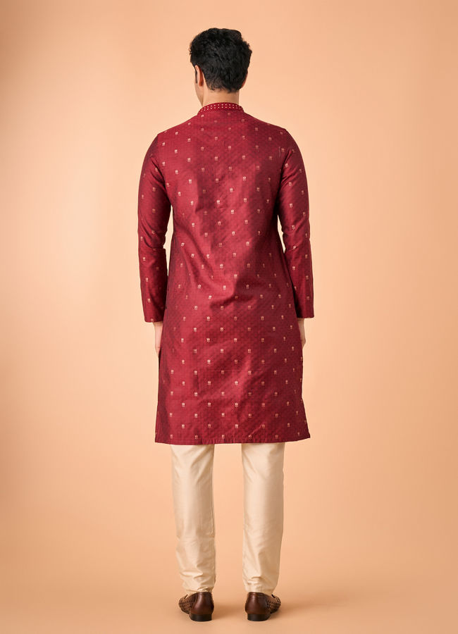 Manyavar Men Royal Maroon Silk Kurta Pajama