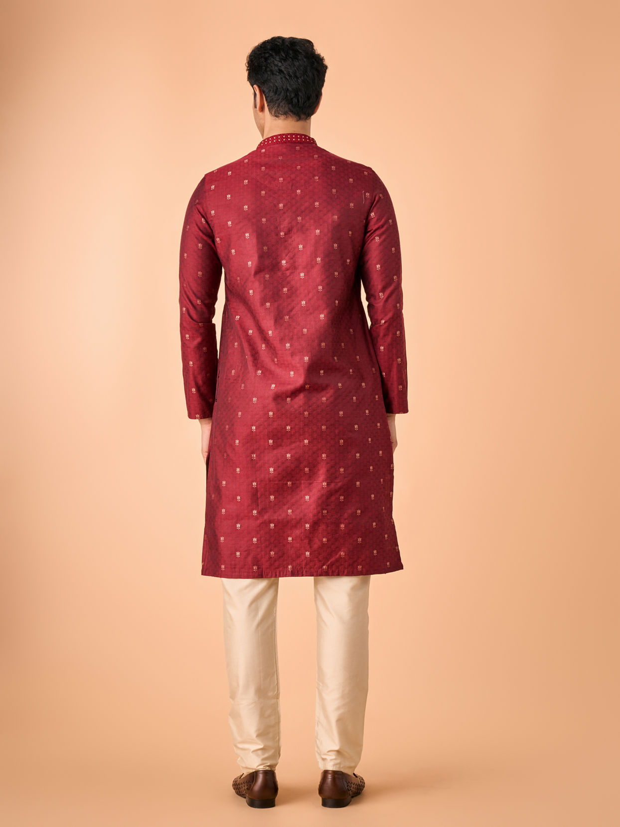 Manyavar Men Royal Maroon Silk Kurta Pajama