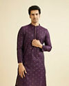 Manyavar Men Royal Purple Floral Buta Patterned Kurta Set image number 0