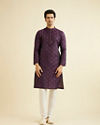 Manyavar Men Royal Purple Floral Buta Patterned Kurta Set image number 2