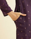 Manyavar Men Royal Purple Floral Buta Patterned Kurta Set image number 3