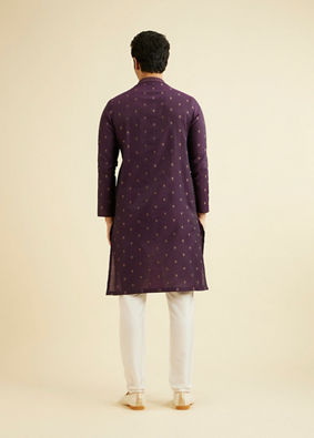 Manyavar Men Royal Purple Floral Buta Patterned Kurta Set image number 5