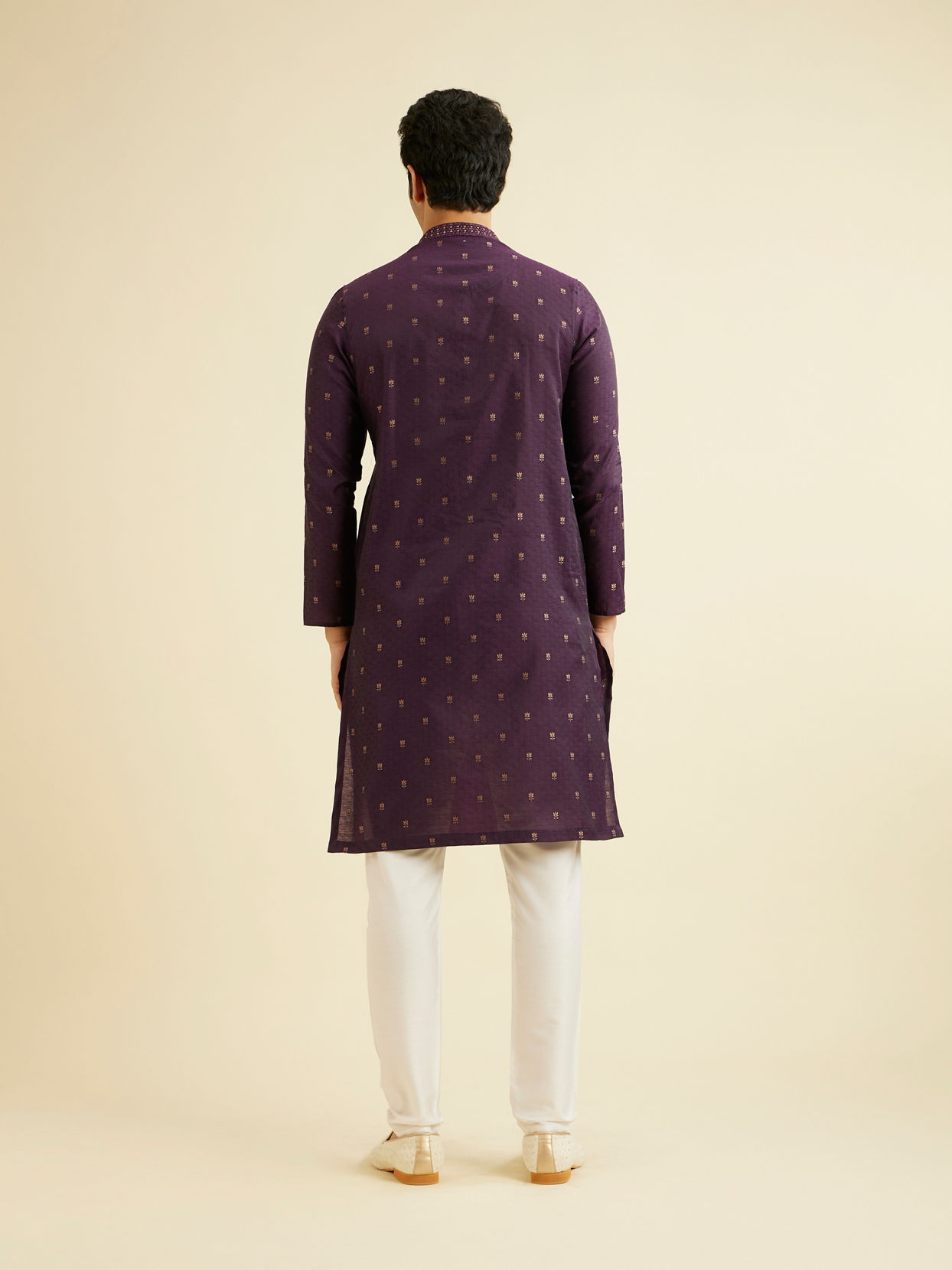 Manyavar Men Royal Purple Floral Buta Patterned Kurta Set