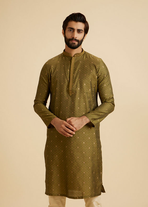 Manyavar Men Olive Green Elegance Kurta Pajama