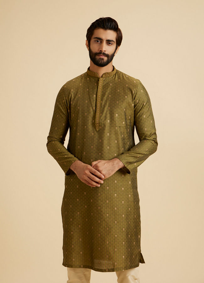Manyavar Men Olive Green Elegance Kurta Pajama
