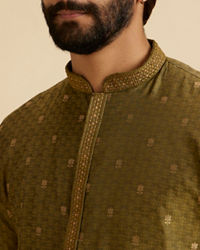 Manyavar Men Olive Green Elegance Kurta Pajama