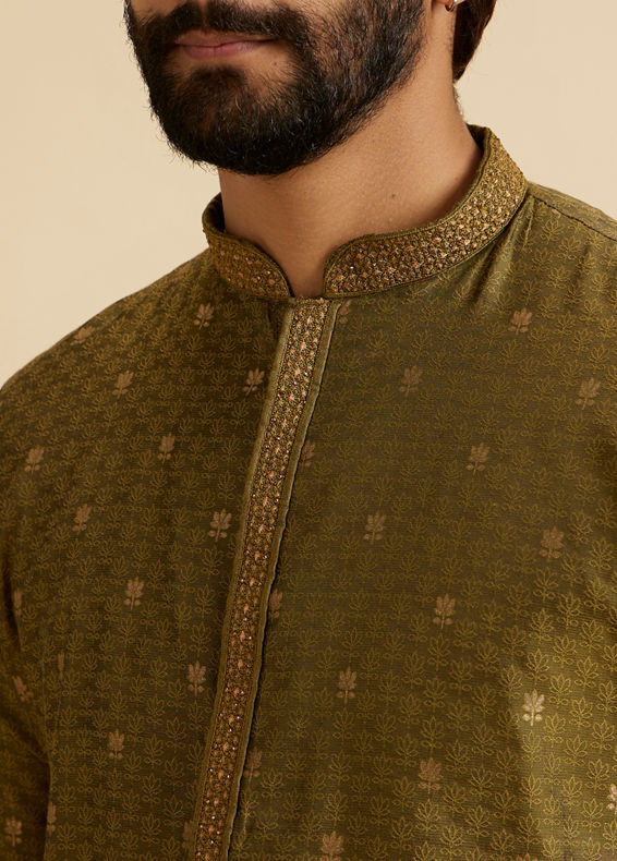 Manyavar Men Olive Green Elegance Kurta Pajama