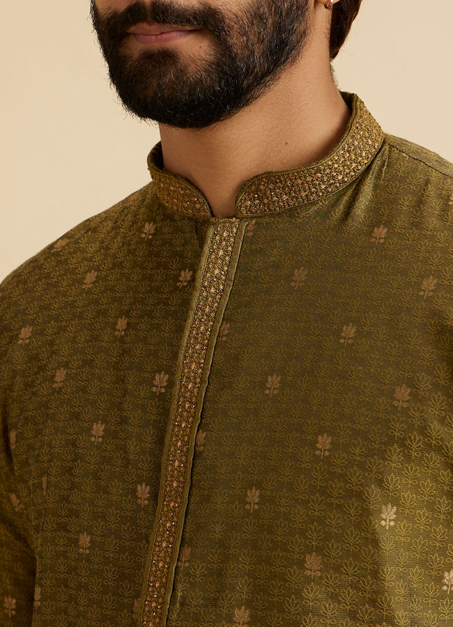 Manyavar Men Olive Green Elegance Kurta Pajama