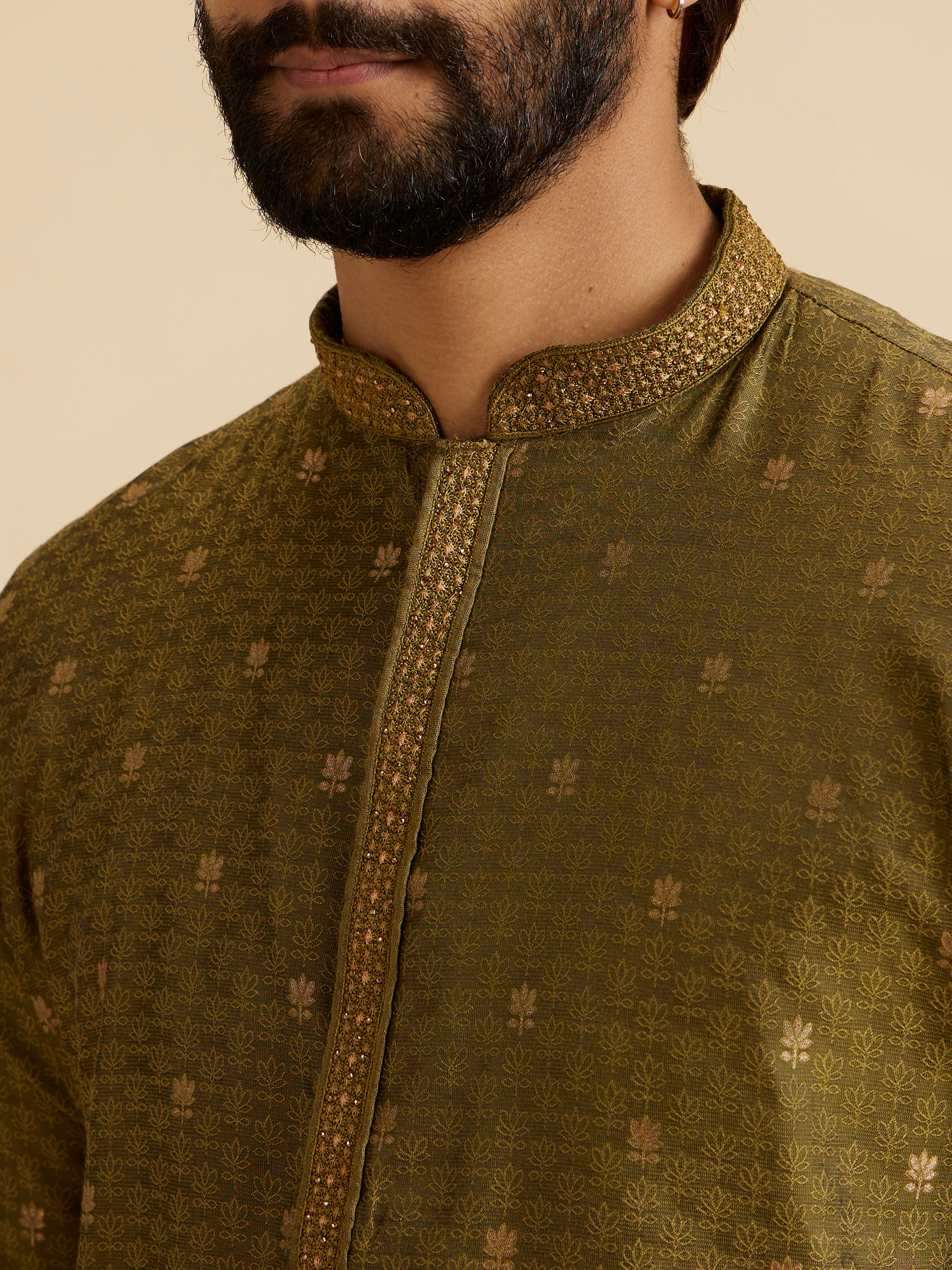 Manyavar Men Olive Green Elegance Kurta Pajama