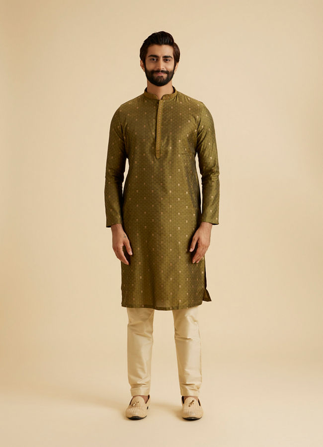 Manyavar Men Olive Green Elegance Kurta Pajama