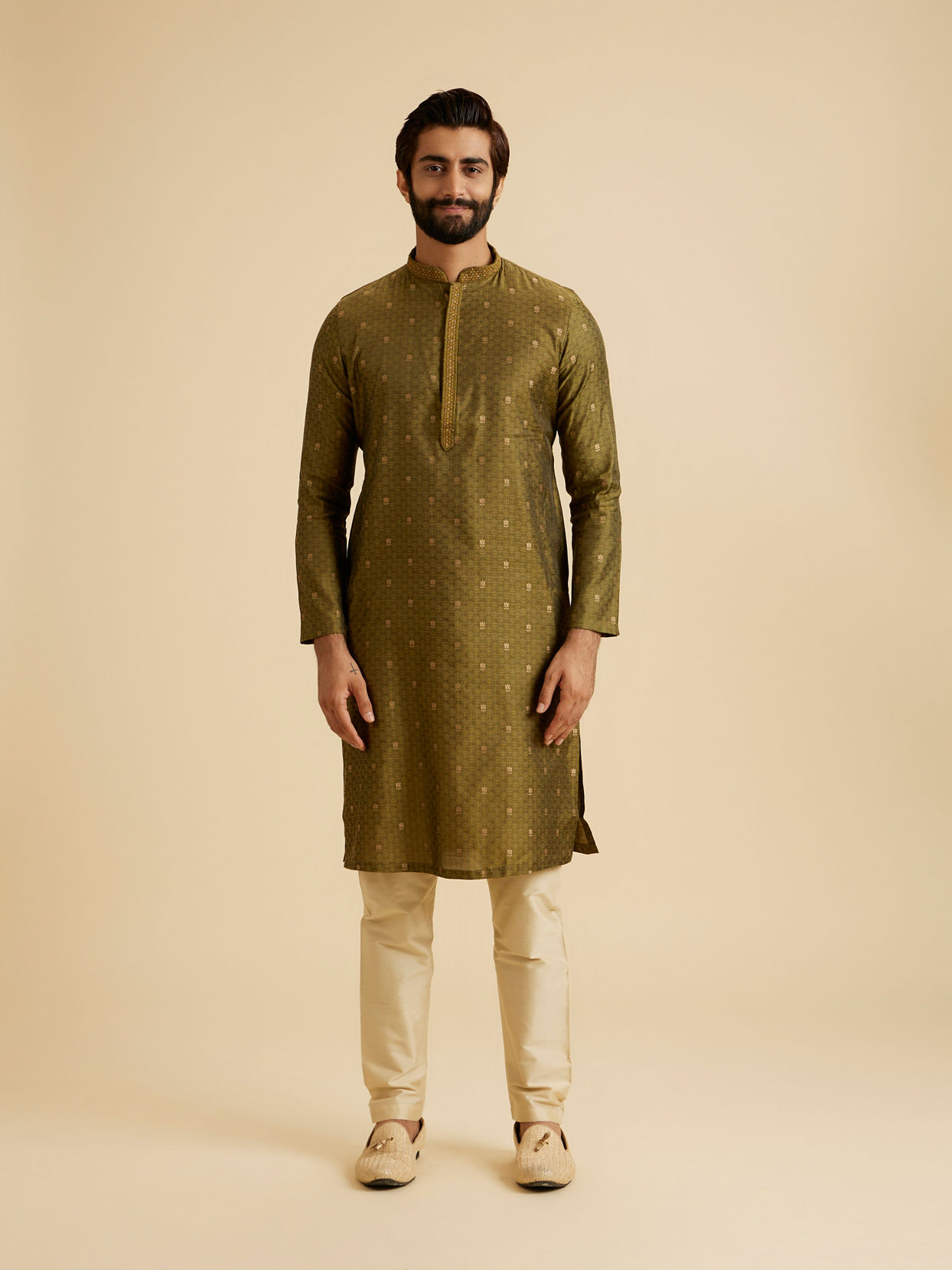 Manyavar Men Olive Green Elegance Kurta Pajama