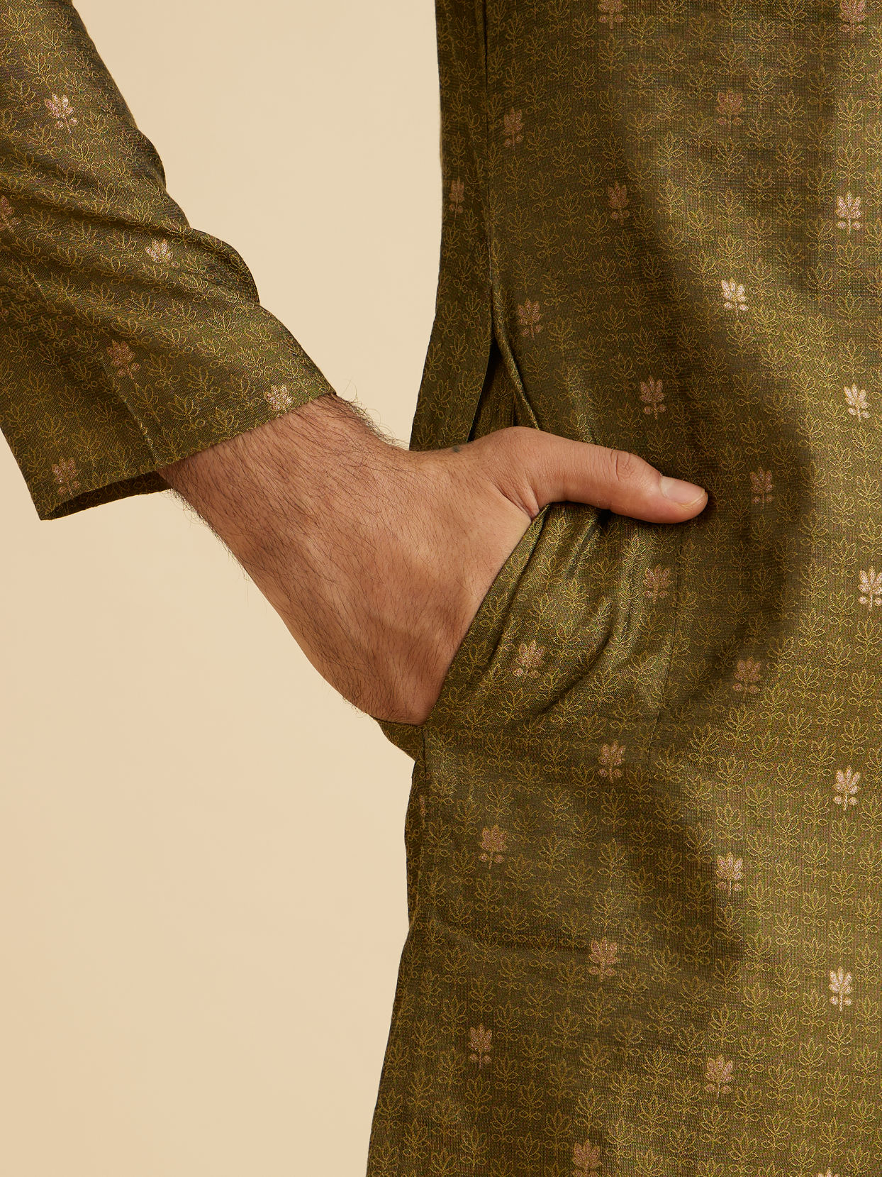 Manyavar Men Olive Green Elegance Kurta Pajama