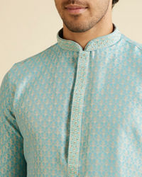 Manyavar Men Aqua Green Jaal Patterned Kurta Set