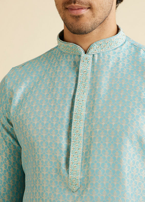 Manyavar Men Aqua Green Jaal Patterned Kurta Set