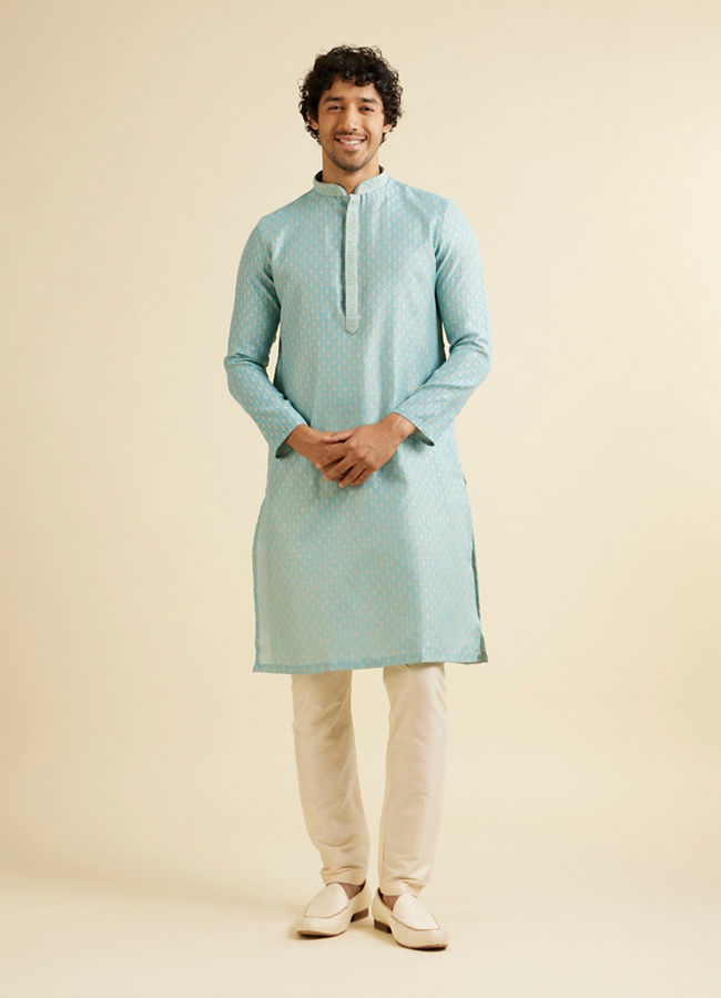 Manyavar Men Aqua Green Jaal Patterned Kurta Set