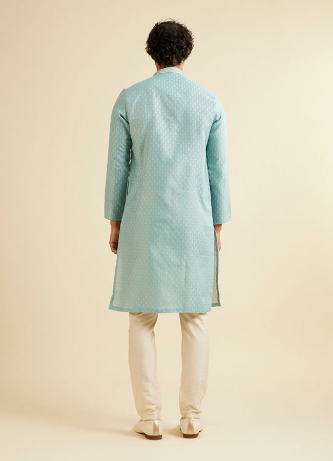 Manyavar Men Aqua Green Jaal Patterned Kurta Set