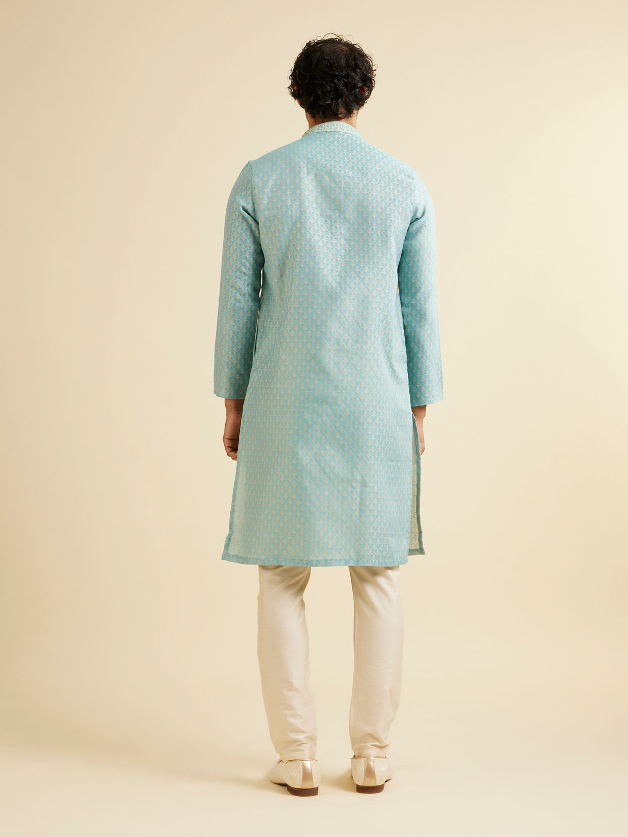 Manyavar Men Aqua Green Jaal Patterned Kurta Set