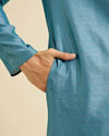Manyavar Men Turquoise Blue Fern Patterned Kurta Set