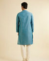 Manyavar Men Turquoise Blue Fern Patterned Kurta Set